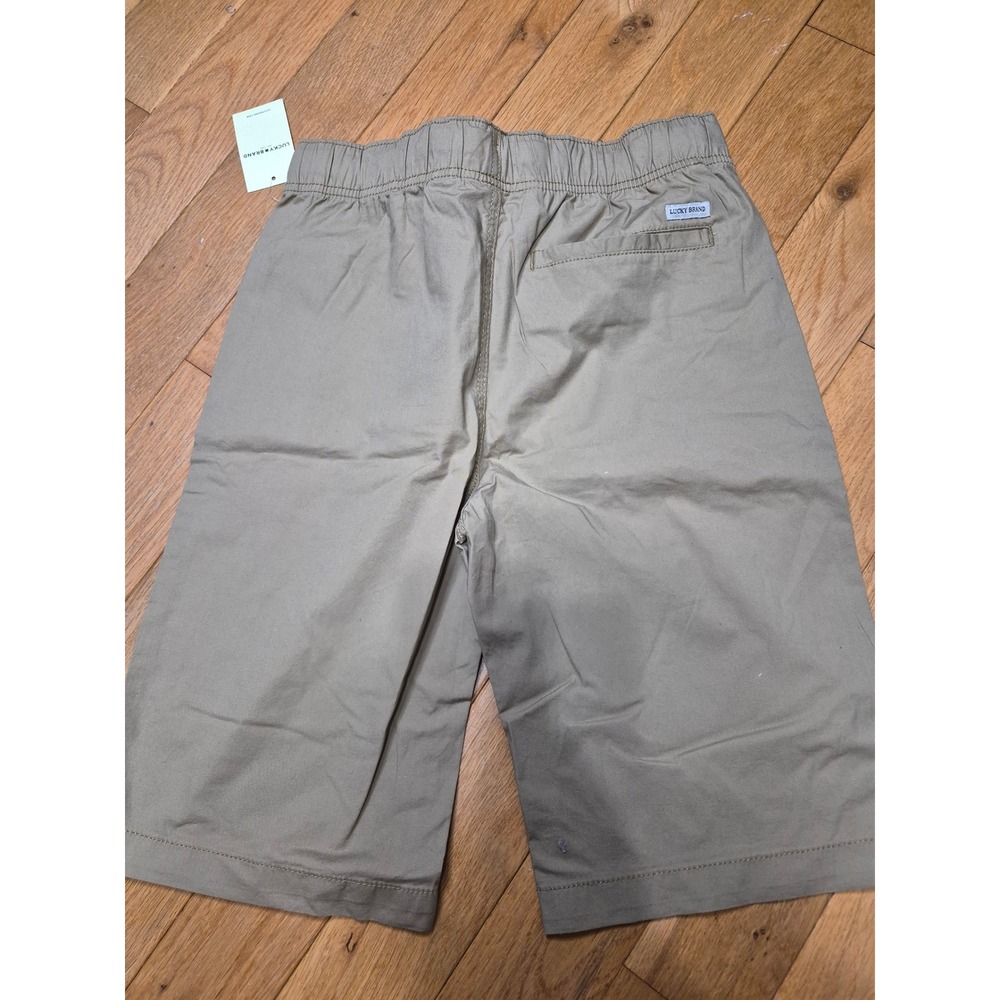 Lucky Brand Boys Khaki Chino Shorts Elastic Waist Tan Stretch Twill Size L 14/16